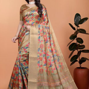 Mameraa Women Abstract Printed Woven Design Zari Saree - Image 4