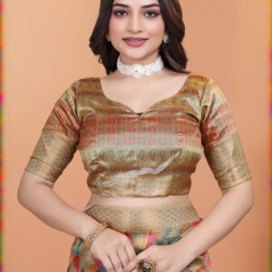 Mameraa Women Abstract Printed Woven Design Zari Saree - Image 6