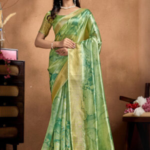 Mameraa Women Abstract Printed Zari Saree - Image 1