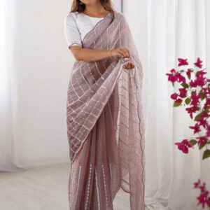 Mameraa Women Embellished Striped Sequined Saree - Image 1