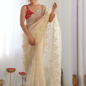 Mameraa Women Floral No Border Festive Saree - Image 1