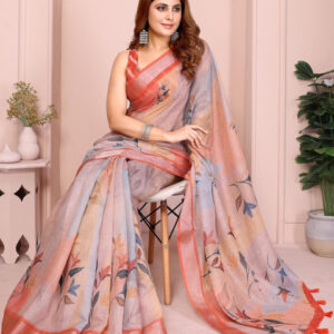 Mameraa Women Floral Printed Zari Saree - Image 5