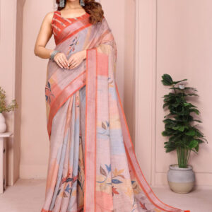 Mameraa Women Floral Printed Zari Saree - Image 1