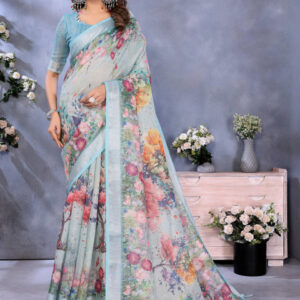 Mameraa Women Printed Floral Saree - Image 1