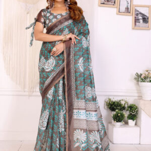 MameraaEthnic Motifs Printed Zari Saree - Image 1