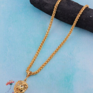 Mameraa Men Gold-Plated Wheat Link Chain With Lion Head Pendants - Image 1