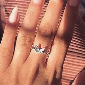 Mameraa Cubic Zirconia Studded Butterfly Solitaire Finger Ring - Image 4