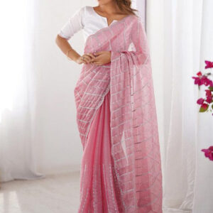 Mameraa Embellished Striped Beads and Stones Saree - Image 3