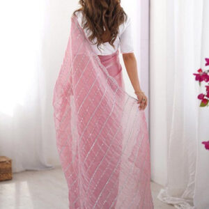 Mameraa Embellished Striped Beads and Stones Saree - Image 4