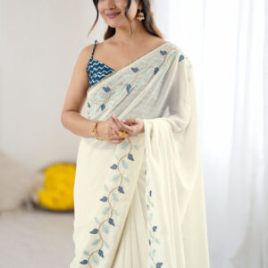 Mameraa Ethnic Motifs Embroidered Saree With Unstitched Blouse Piece - Image 7