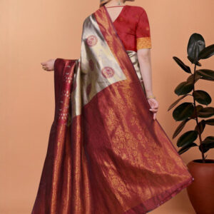 Mameraa Ethnic Motifs Woven Design Zari Saree - Image 3