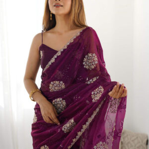 Mameraa Floral Embroidered Embellished Sequinned Saree - Image 4