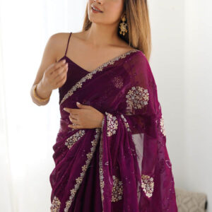 Mameraa Floral Embroidered Embellished Sequinned Saree - Image 2