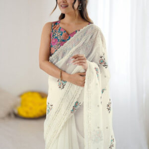 Mameraa Floral Embroidered Saree with Blouse - Image 2