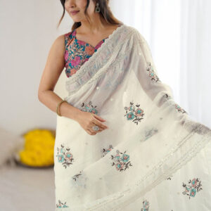 Mameraa Floral Embroidered Saree with Blouse - Image 6