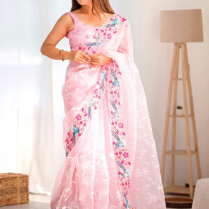 Mameraa Floral Embroidered Saree With Unstitched Blouse Piece - Image 2