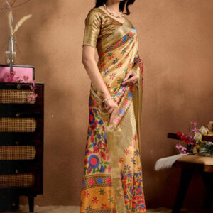 Mameraa Floral Print Zari Saree With Blouse Piece - Image 3