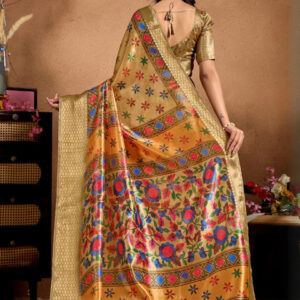 Mameraa Floral Print Zari Saree With Blouse Piece - Image 4