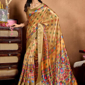 Mameraa Floral Print Zari Saree With Blouse Piece - Image 5