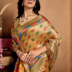 Mameraa Floral Print Zari Saree With Blouse Piece - Image 2