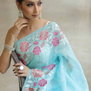 Mameraa Floral Printed Saree With Blouse Piece - Image 5