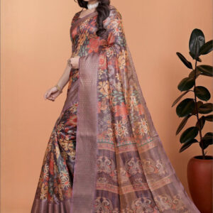 Mameraa Floral Printed Zari Saree - Image 3