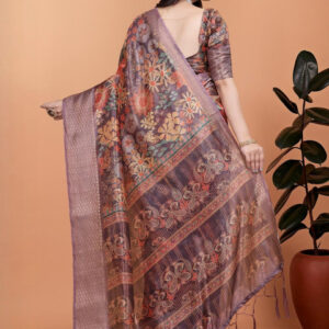 Mameraa Floral Printed Zari Saree - Image 5
