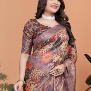 Mameraa Floral Printed Zari Saree - Image 2