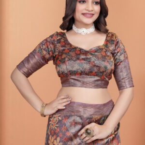 Mameraa Floral Printed Zari Saree - Image 6