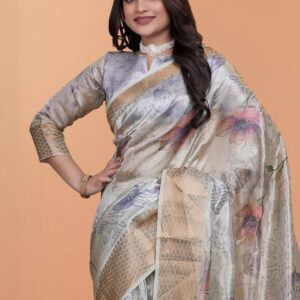 Mameraa Floral Printed Zari Saree - Image 2