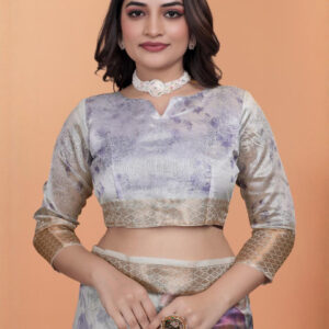 Mameraa Floral Printed Zari Saree - Image 5