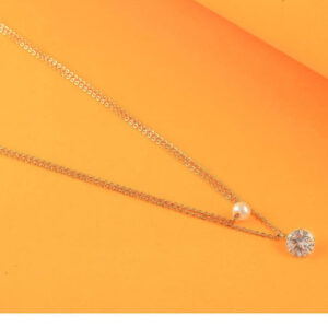 Mameraa Gold Plated American Diamond Studded Minimal Necklace - Image 2