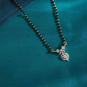Mameraa Gold-Plated Cubic Zirconia Studded And Beaded Floral Mangalsutra - Image 3