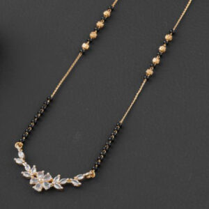 Mameraa Gold-Plated CZ Studded & Beaded Floral Mangalsutra - Image 3