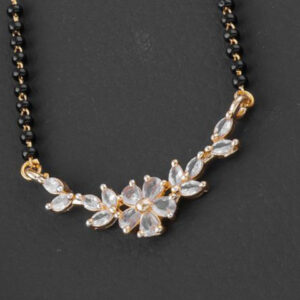 Mameraa Gold-Plated CZ Studded & Beaded Floral Mangalsutra - Image 4