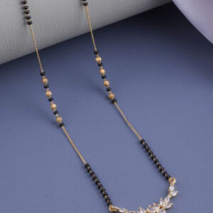 Mameraa Gold-Plated CZ Studded & Beaded Floral Mangalsutra - Image 2