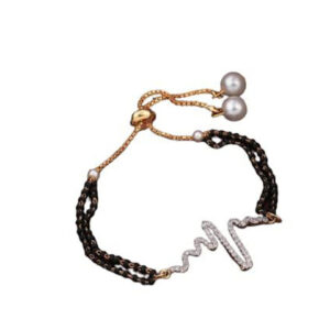 Mameraa Gold-Plated Heart beat Cubic Zirconia Studded & Beaded Mangalsutra Link Bracelet - Image 2