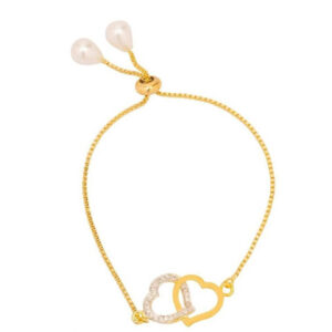 Mameraa Gold-Plated Interlocking Hearts Cubic Zirconia Studded Link Bracelet - Image 2