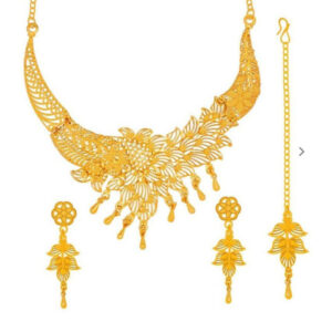 Mameraa Gold-Plated Lakshmi Temple Choker Necklace Set with Jhumka Earrings - Image 3