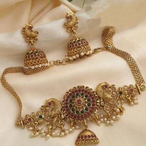 Mameraa Gold-Plated Peacock Choker Necklace Set - Image 2