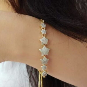 Mameraa Gold-Plated Sparkling Star Cubic Zirconia Studded Link Bracelet - Image 3