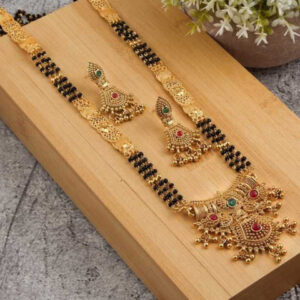 Mameraa Gold-Plated Stone-Studded Mangalsutra With Earrings - Image 3