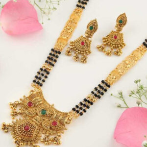 Mameraa Gold-Plated Stone-Studded Mangalsutra With Earrings - Image 4