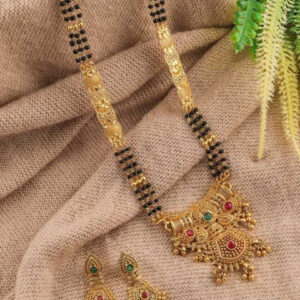 Mameraa Gold-Plated Stone-Studded Mangalsutra With Earrings - Image 2