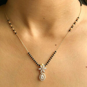 Mameraa Rose Gold-Plated Cubic Zirconia Studded And Beaded Drop Mangalsutra - Image 4