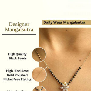 Mameraa Rose Gold-Plated Cubic Zirconia Studded And Beaded Drop Mangalsutra - Image 5