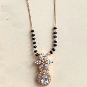 Mameraa Rose Gold-Plated Cubic Zirconia Studded And Beaded Drop Mangalsutra - Image 2