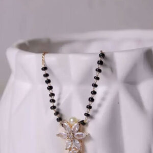 Mameraa Rose Gold-Plated CZ Studded And Beaded Floral Mangalsutra - Image 4