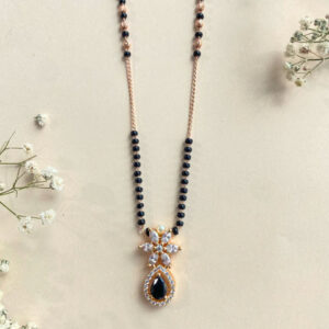Mameraa Rose Gold-Plated CZ Studded And Beaded Floral Mangalsutra - Image 2