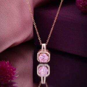 Mameraa Rose Gold-Plated Stone Studded Square Pendant With Chain - Image 3